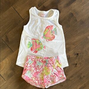 Colorful Fish Tank Top and Coral Shorts Set
